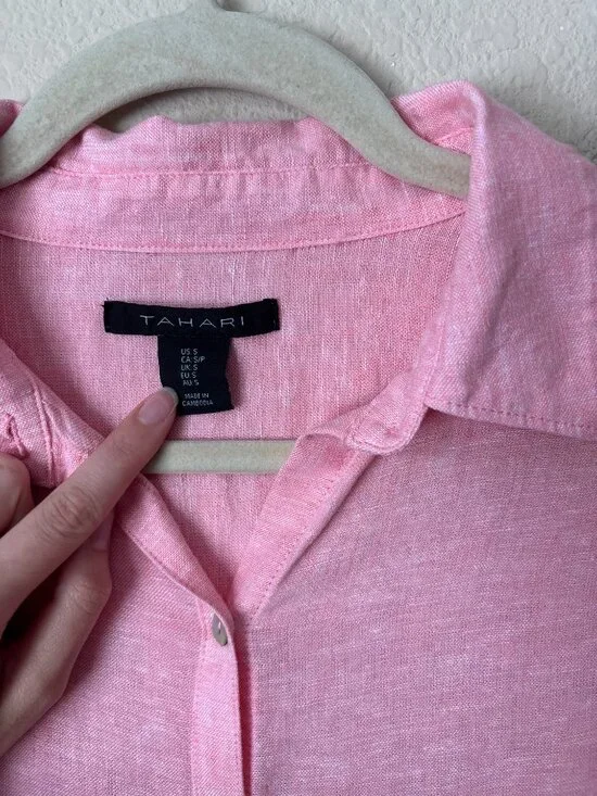 Tahari Linen Blend Lagenlook Beachy Button Down Longline Tunic Top - Picture 2 of 8